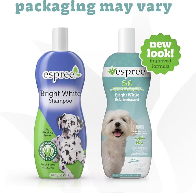 Espree Bright White Dog Shampoo & Conditioner, Dog Coat Whitening, 20oz | Professional Dog Grooming, Dog Whitening Shampoo, Dog Grooming Supplies, Stain Removing, Brightening Shampoo, Pet Shampoo