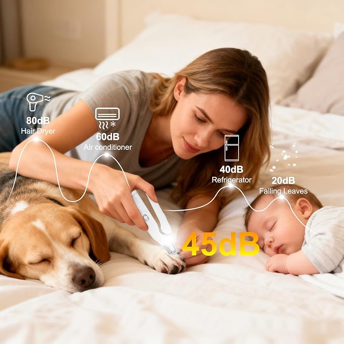 2-in-1 Dog Nail Grinder & Cat Nail Clippers with 2 LED Lights - White