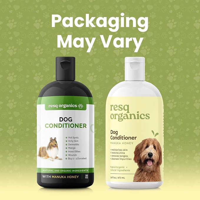 Hypoallergenic Dog Coat Conditioner- Detangles & Softens Fur, Calms Itching & Dryness, Organic Aloe Vera & Manuka Honey Soothes The Skin, Reduces Dandruff, Shedding, Scratching and More 16oz