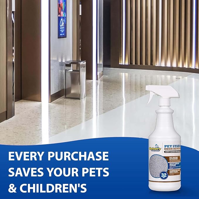 Sheiner's Pet Stain Remover & Pet Odor Eliminator, Advanced Cleaning Bio-Enzyme Cleaner Solution for Carpets, Rugs, Upholstery & Multi-Surfaces, Safe for Pets & Kids. (32 oz)