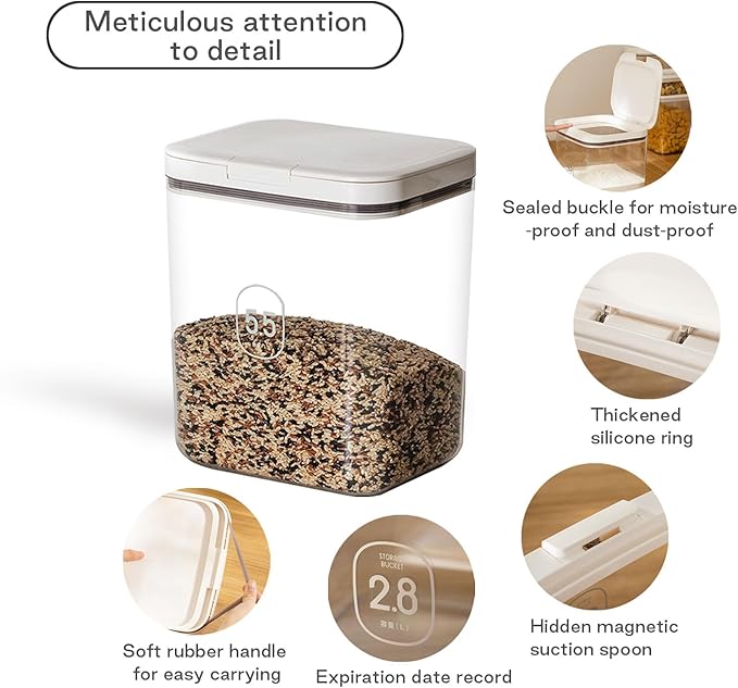 LivLab Mker Dog Food Storage Container 5 lbs Airtight Pet Food Storage Containers with, 6 lbs, White