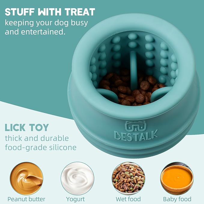 Dog Enrichment Treat Toy, Long-Lasting Wobbly Interactive Freeze Lick Toys for Dogs, Stuffable Puzzle Feeder Toy for Boredom, Silicone Treat Dispensing Chew Toy (Teal Blue,M)