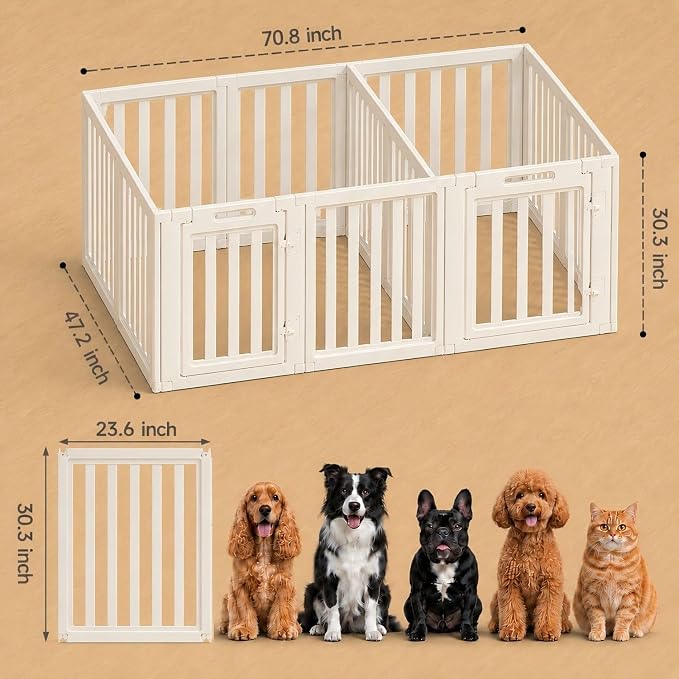 EVERFRONT Dog Playpen with Door - Dog Pen Indoor - Easy Assemble Dog Play Pen - Puppy Playpen, Cat Playpen, Small Animal Playpen, Dog Play Pen Indoors (White, 30", 12 Panels)