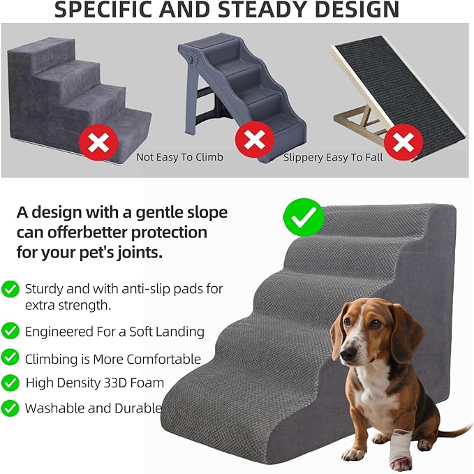 5 Step Pet Stairs Ramp for High Beds Sofas 23-30 Inch with Sturdy Non Slip Waterproof Pads, Machine Washable Cover Indoor Balanced Design for Cats Dogs Small Medium Large XL Pets Brown, Large,