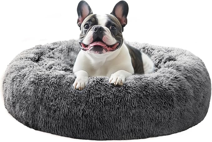 JOLLYVOGUE 27" Calming Donut Dog & Cat Bed, Smoke Black