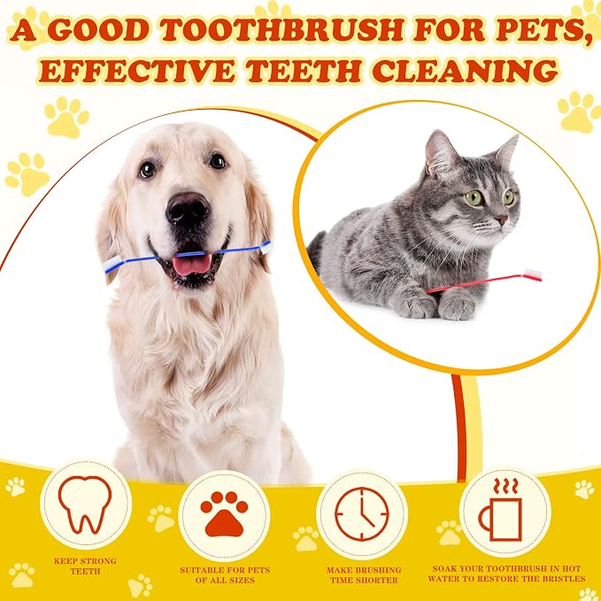 Nuenen 150 Count Dog Toothbrush Dual Headed Dental Brushes Puppy Tooth Brushing Kit Long Handle Toothbrush for Large and Small Dogs Cats Most Pets Teeth Cleaning Oral Care Supplies (Vibrant Color)
