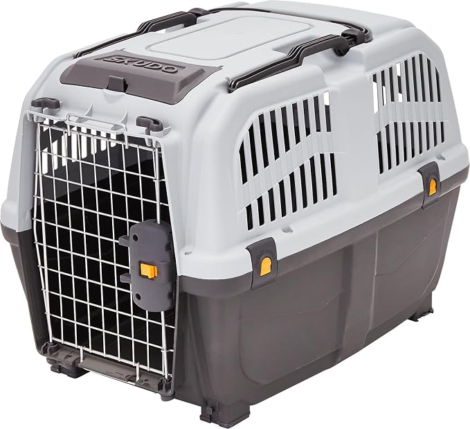 Skudo by MidWest 32-Inch Travel Carrier, Gray, Fits Pets up to 40 lbs | Hard-Sided Pet Carrier, Travel Crate with Handle, Ventilated Design, Locking Tabs, Easy Assembly
