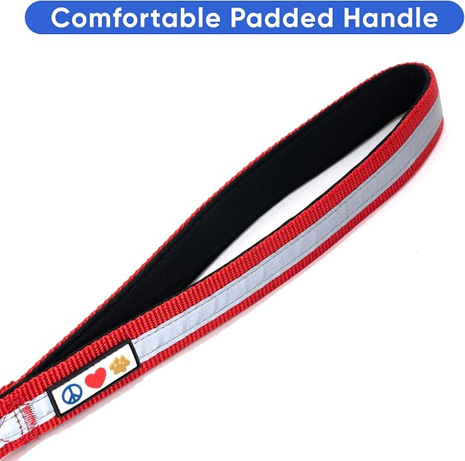 Pawtitas Short Reflective Dog Leash Amazing Comfort with Padded Handle for Heavy Duty Training Medium Large and Extra Large Dogs | Nylon Dog Lead with Webbing Highly Reflective Stripe - Red Leash