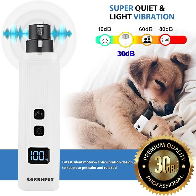 Electric Dog & Cat Nail Grinder with 2 LED Lights, 30dB Quiet, White