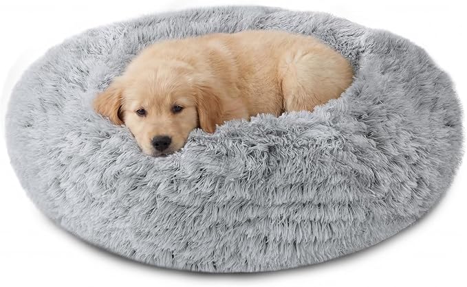 JOLLYVOGUE 27" Calming Donut Dog & Cat Bed, Smoke Grey