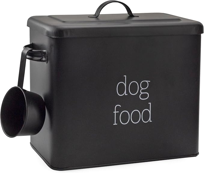 AuldHome Design Retro Dog Food Canister (Black); Modern Farmhouse Style Storage Bin for Pet, Stainless Steel, Black