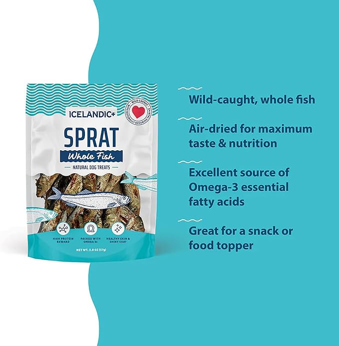 Icelandic+ 2oz Wild-Caught Whole Fish Sprat - Crunchy Air-Dried Dog Treats