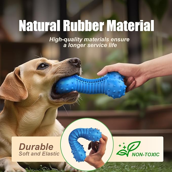 Dog toys for Aggressive Chewers Rubber- This Large, Tough and Heavy Bone with Natural Bacon Flavor are Excellent Dog Chew Toys for Large Dogs to Care Their Teeth Dental, Relief Boredom, Blue