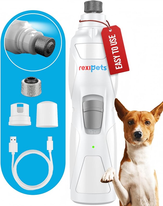 REXIPETS Cat and Dog Nail Grinder, Quiet 2-Speed Motor