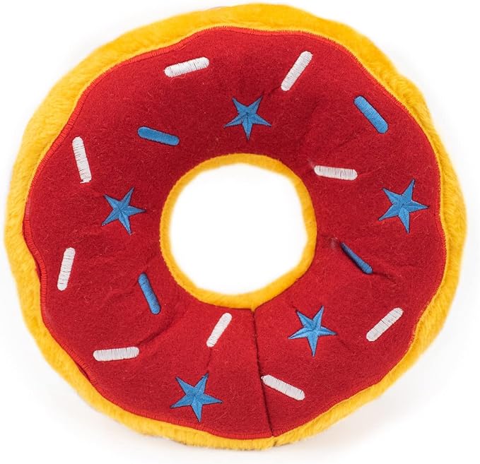 ZippyPaws Donutz for Medium and Large Dogs - Jumbo Americana Donut | Stuffed Dog Toys to Keep Them Busy, Squeaky Pet Toy for Boredom, Chew Toy with Stuffing, Soft Plush Puppy Product