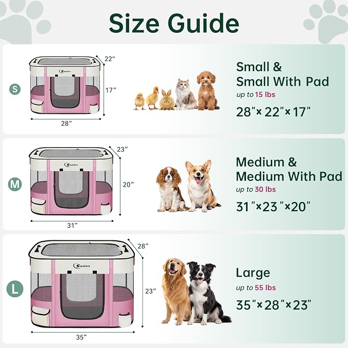 Dog & Cat Playpen with Carrying Case, Small, Pink with Pad