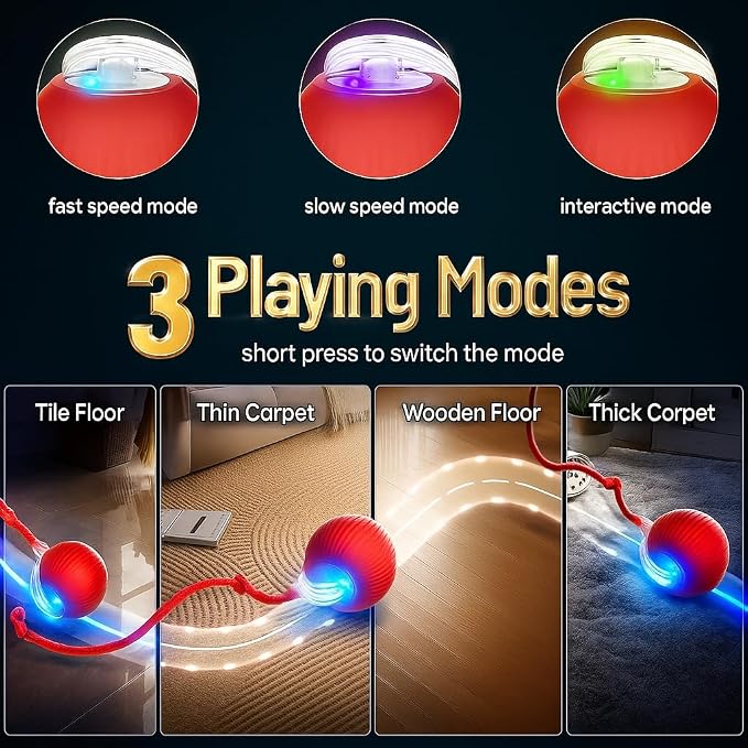 Purrmitive 2026 Durable Interactive Cat Toys for Indoor Cats, Dog Toys Ball, Rolling Pet Ball, Smart Automatic Cat Chase Balls Toy, Interactive Dog Toys Speedy Tail,Kitten & Cat Toys Interactive (Red)