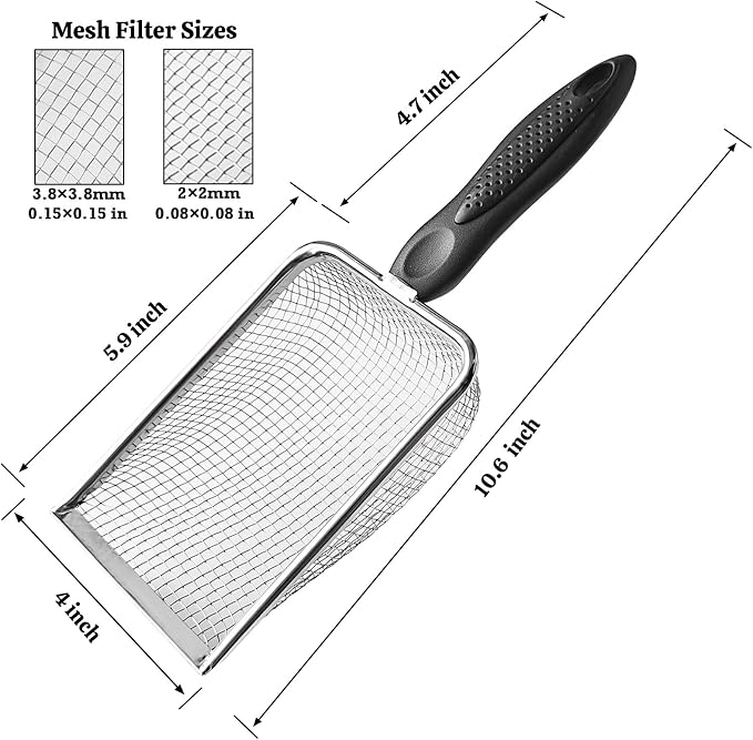 2 Packs Litter Scoop Stainless Steel Mesh Poop Scooper,Metal Litter Box Pooper Scoop Shovel with 2.0mm & 3.8mm Mesh for Dog,Cat,Rabbit,Hamster, Reptile, Sand and Litter Poop Sifter