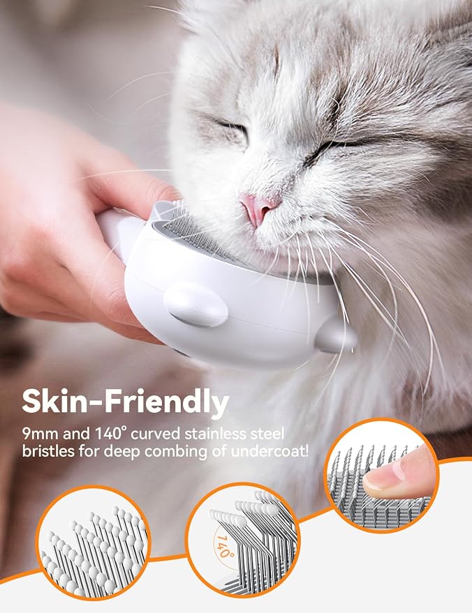Cat Steam Brush, Brushes for Indoor Cats with Release Button, Undercoat Removal Grooming Supplies, Dual Spray USB Rechargeable, Cat Brush for Shedding for All Long-haired and Short-haired Pets