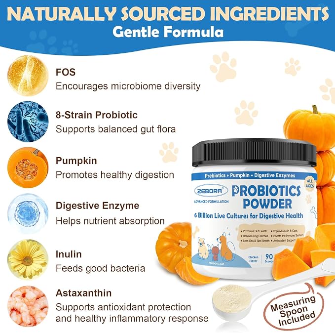 ZEBORA Probiotics for Dogs Powder, Chicken Flavor, 90 Scoops
