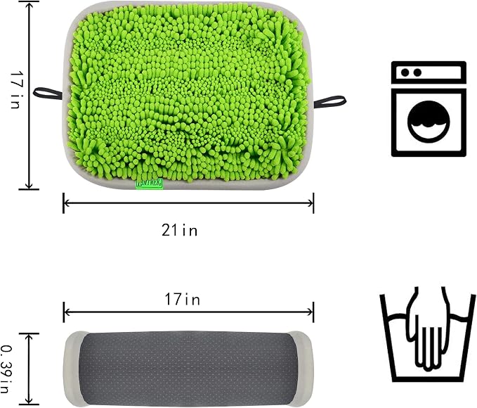 Snuffle Mat for Dogs, 17" x 21" Dog Snuffle Mat Interactive Feed Game for Boredom, Encourages Natural Foraging Skills and Stress Relief, Easy to Fill Machine Washable (NEW-Green)
