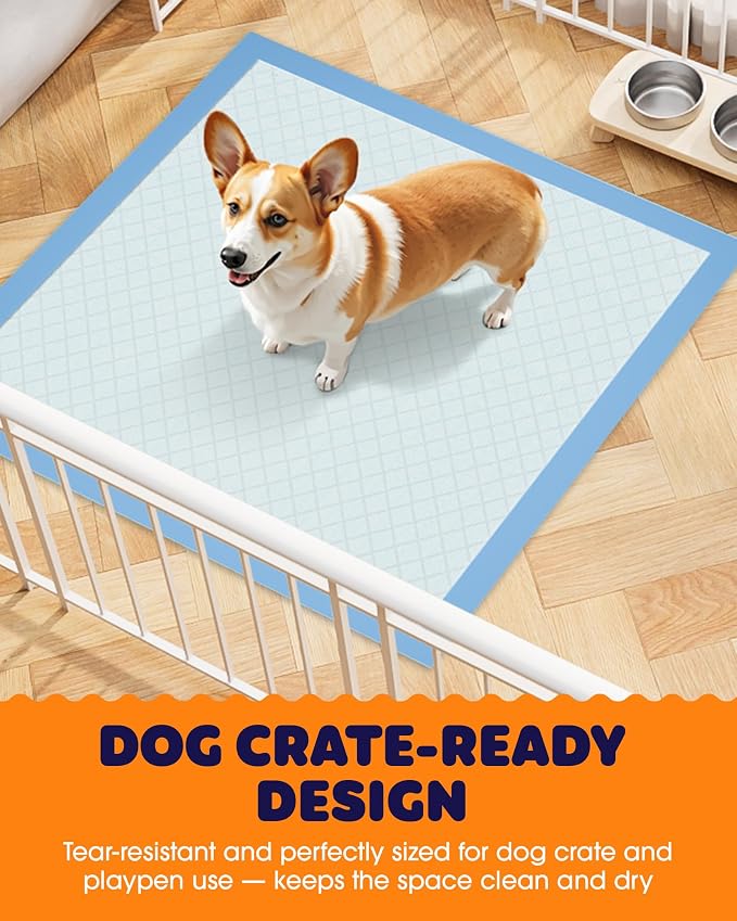Powools Puppy Pads - Super Absorbent & Spill-Proof Pee Pads for Dogs with 6-Layer Material, Quick-Dry & Hassle-Free Potty Pads for Floors, Furniture, Vehicle, 22" × 22", 100 Packs