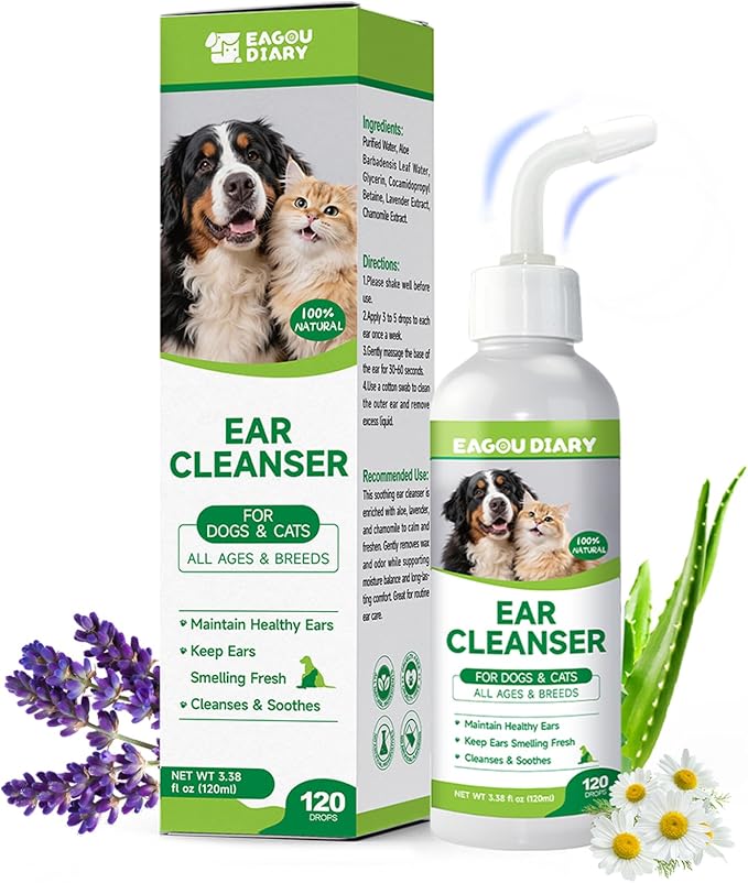 Eagou Diary Dog Ear Cleaner Solution with Aloe, Lavender, Chamomile