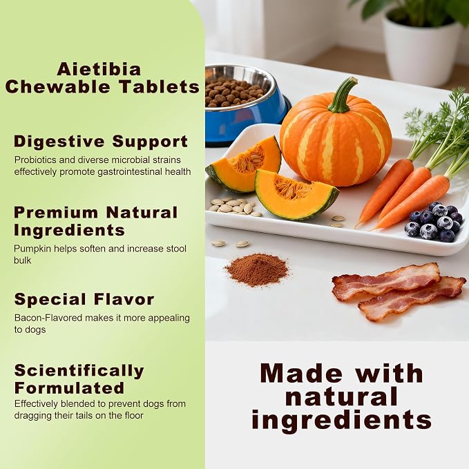 120 Chew Anal Gland Soft Chews for Dogs-Help Reduce Scooting with Pumpkin&Digestive Enzymes Probiotics Fiber Supplement-Bacon Flavor