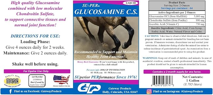 SU-PER Glucosamine C.S. Horse Joint Supplement - Supports Healthy Joints and Inflammatory Response in Horses - 1 Gallon, Liquid