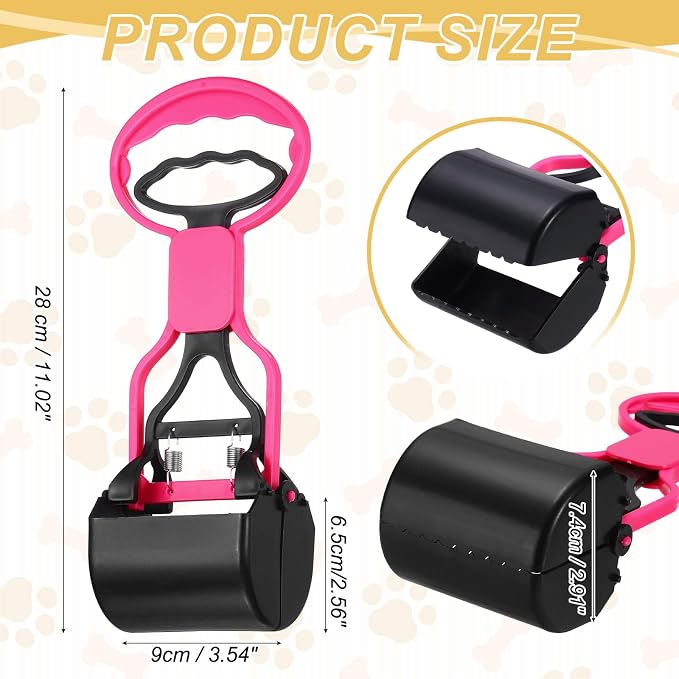 Poop Scooper, 11" Long Handle No Touch Dog Poop Scooper Grabber Non-Breakable Spring Pick Up Tool Shovel, (Pink), Intended for Dogs Waste in Lawns/Grass/Dirt/Gravel