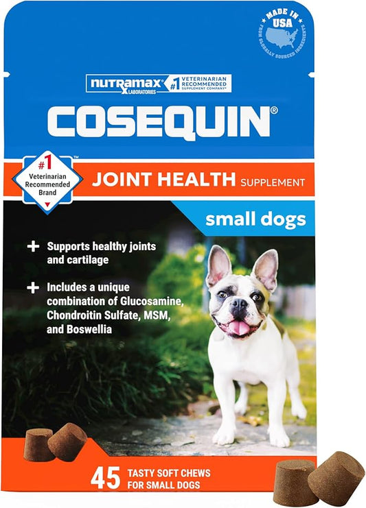 Nutramax Cosequin Small Dog Joint Supplement, Soft Chews, 45ct | Joint Support Soft Chews for Small Dogs with Glucosamine and Chondroitin, Boswellia, All Ages