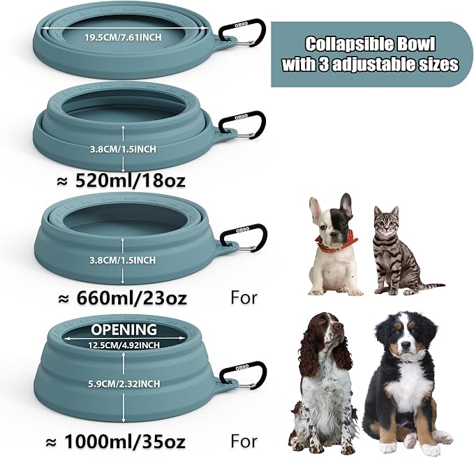 OHMO Spill Proof Collapsible Dog Water Bowl, Large 34oz
