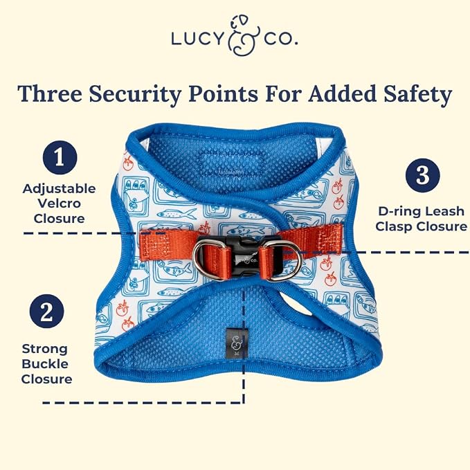 Lucy & Co. Tinned Fish Step-in Cat Harness & Leash Bundle – Reflective, Breathable & Adjustable Harness for Cats, Kittens & Small Dogs, Lightweight & Secure and Dual Leash Clips – Medium