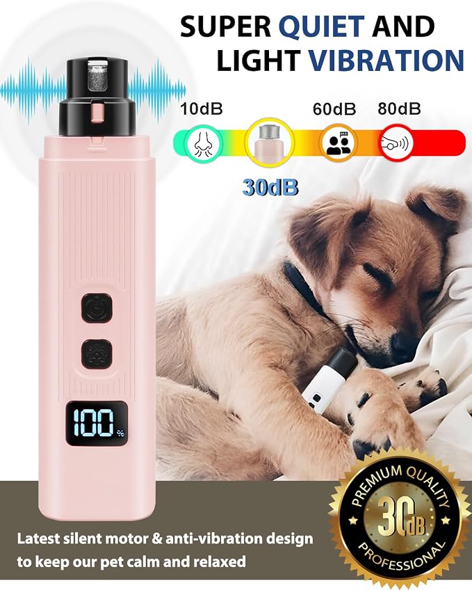 Electric Dog & Cat Nail Grinder with 2 LED Lights, Pink