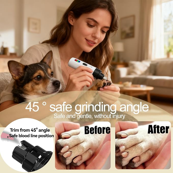 Upgraded Quiet Dog Nail Grinder, 2-Speed, 2 Replacement Heads M1