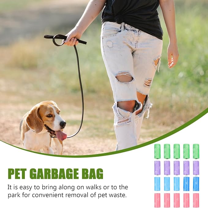 BESPORTBLE 20pcs Biodegradable Dog Waste Bags with Printed Design, Portable Pet Poop Storage Bags for Outdoor Use, Eco-friendly Pooper Scoopers for Dogs Random Color