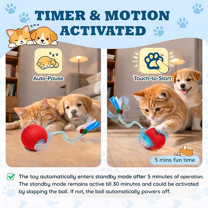 Interactive Cat Toys for Indoor Cats – Motion Activated Automatic Cat Ball with SpeedyTail, 3 Play Modes, Rechargeable LED Rolling Ball, Kitten Toys for Bored Indoor Cats, Smart Cat Enrichment Toy