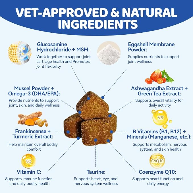 Glucosamine for Dogs Hip and Joint Supplement - 25-in-1 Hip and Joint Chews for Dog with MSM, Green Lipped, Turmeric, Yeast, Omegas, Vitamins| Mobility Support for All Ages & Sizes Dogs,200 ct