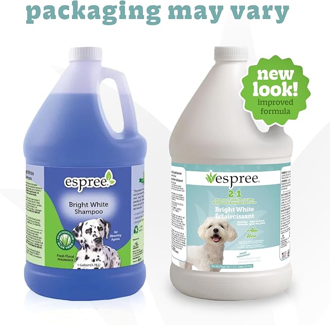 Espree Bright White Dog Shampoo & Conditioner, Dog Coat Whitening, Gallon | Professional Dog Grooming, Dog Whitening Shampoo, Dog Grooming Supplies, Stain Removing, Brightening Shampoo, Pet Shampoo
