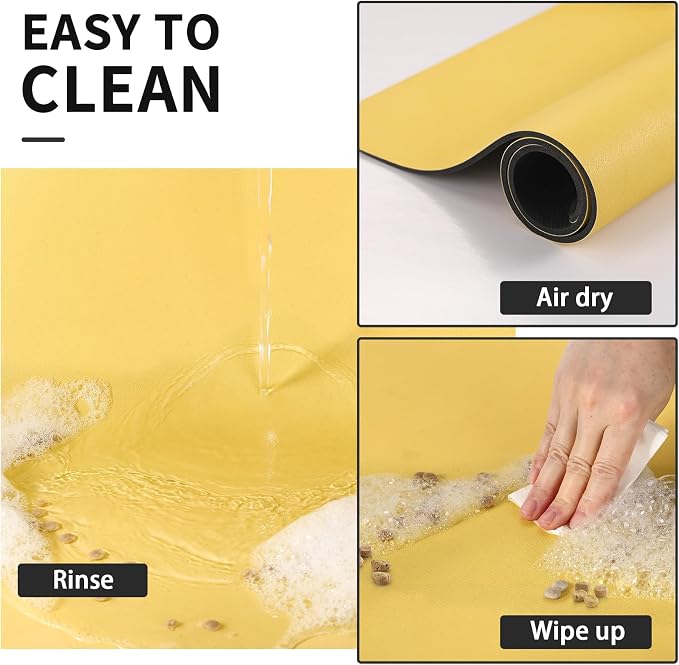 HotLive Dog Food Mat - Absorbent Cat Mat for Food and Water, No Stains Pet Feeding Bowl Mat, Easy to Clean Pet Placemats, Quick Dry Dog Water Dispenser Mat for Messy Drinkers | Paw Yellow 18"x34"