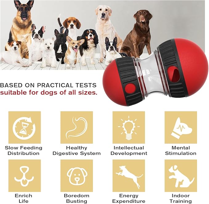 Cognitive Dog Toys,Slow Feeder Interactive Toys,Mushroom Dog Food Dispenser,for Small Dogs,Treat Dispenser Food Puzzle Ball for Mental Stimulation, Red Color