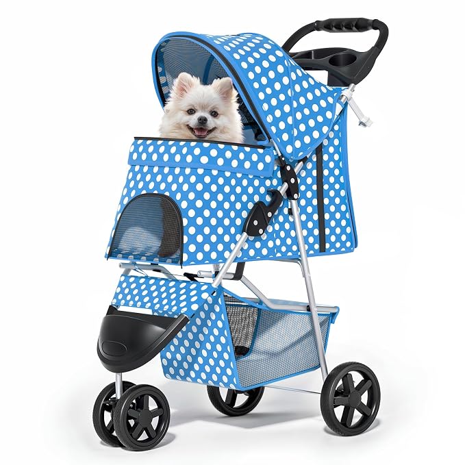 MoNiBloom 3-Wheel Foldable Pet Stroller - Sky Blue