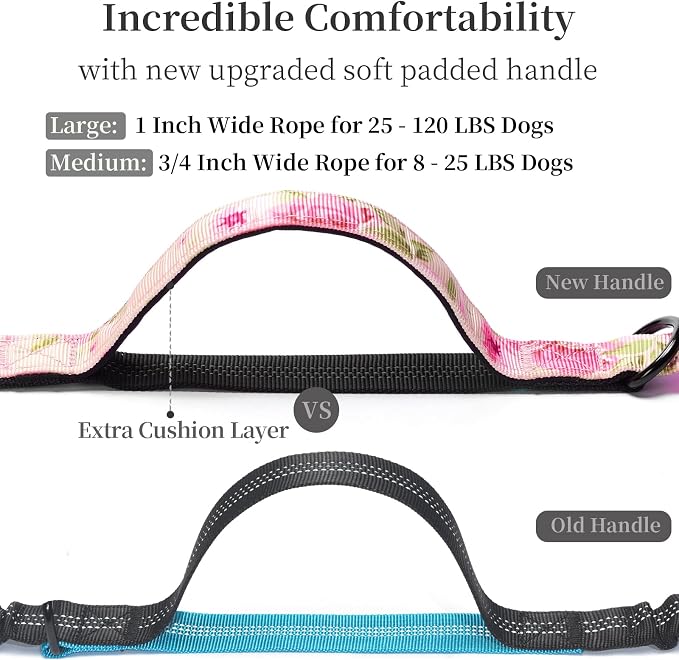 iYoShop Hands Free Dog Leash with Zipper Pouch, Pink Sakura, Large | Waist Leash, Dual Padded Handles, Shock-Absorbing Bungee, Adjustable Waist Belt, Walking and Running