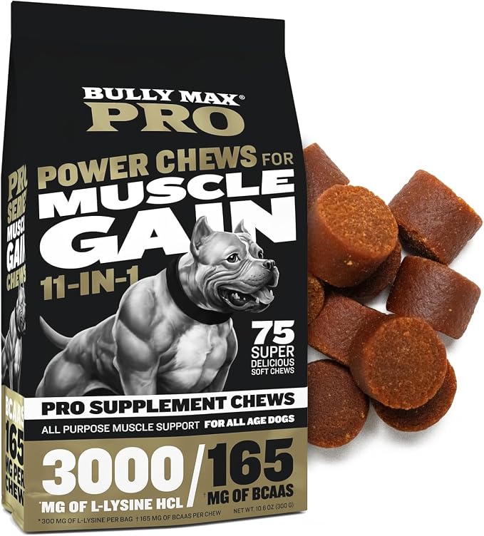 Bully Max Pro Series Muscle Gain Power Chews & Chewable Tablets (60 tabs) + Vitality Chews Bundle for Comprehensive Muscle, Immunity, Joint, Skin & Coat Support – for All Breeds, Puppies & Adult Dogs