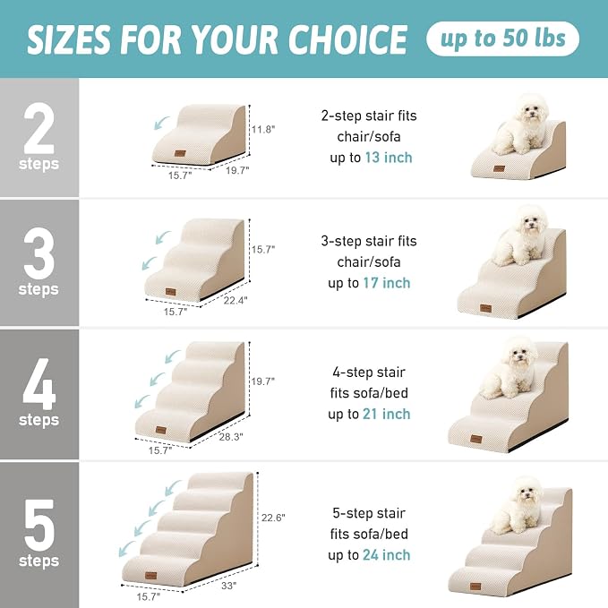 COZY KISS 3 Step Foam Beige Dog Stairs and Grey Dog Bed