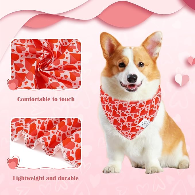 E-Clover Mother's Day Heart Dog Bandanas & Matching Scrunchie Set Cute Girl Dog Scarf, Large-set of 1, Medium, Red