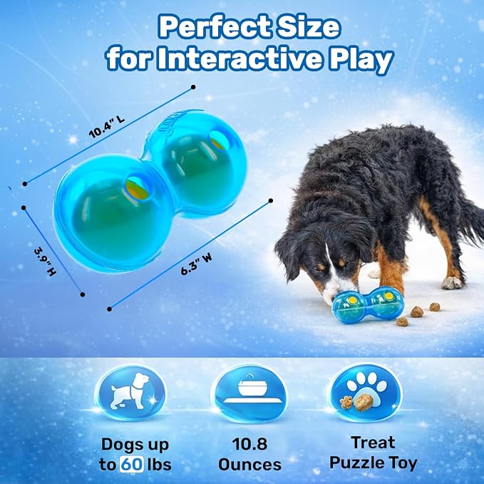 Guru Duo Ball - Interactive Enrichment Toy with Durable Rubber for Roll, Spin & Tumble Fun & Mental Stimulation - Perfect Interactive Dog Toy to Keep Dogs Busy and Occupied - Medium 7.25" Blue Dog Toy