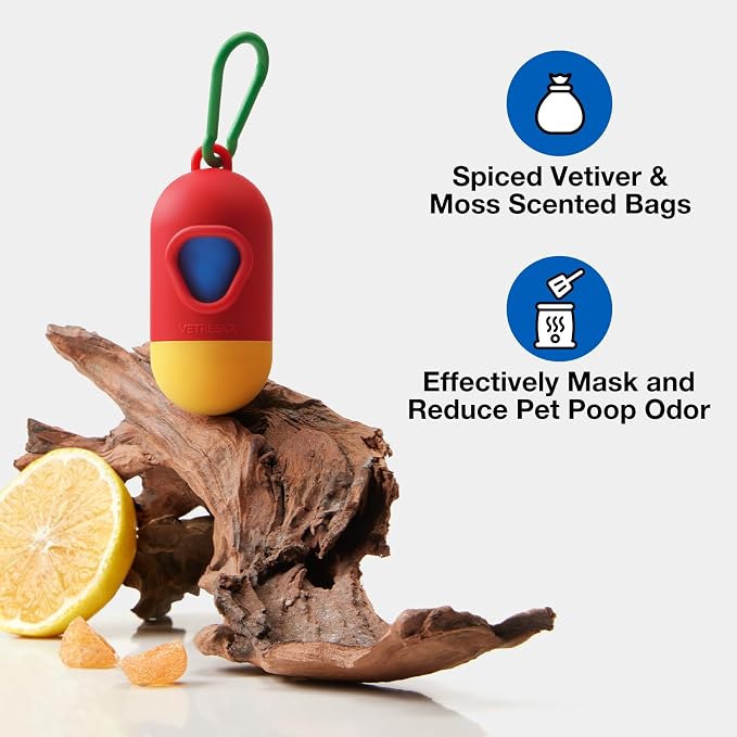 VETRESKA Dog Poop Bag with Dispenser, Leak Proof and Extra Thick Pet Waste Bags for Dog Walking and Cat Litter, Spiced Vetiver & Moss Scented, 105 Count