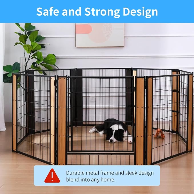 Heavy Duty Dog Playpen, 32in H 4 Panels, Oak