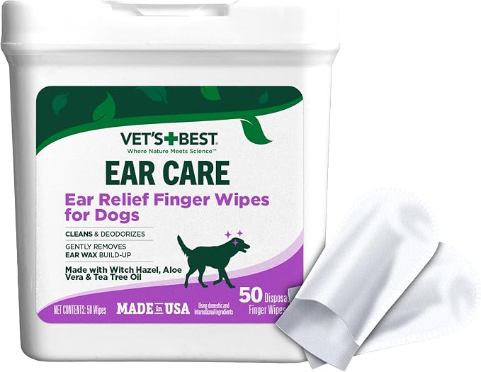 Vet's Best Ear Relief Finger Wipes, 50 Disposable Wipes